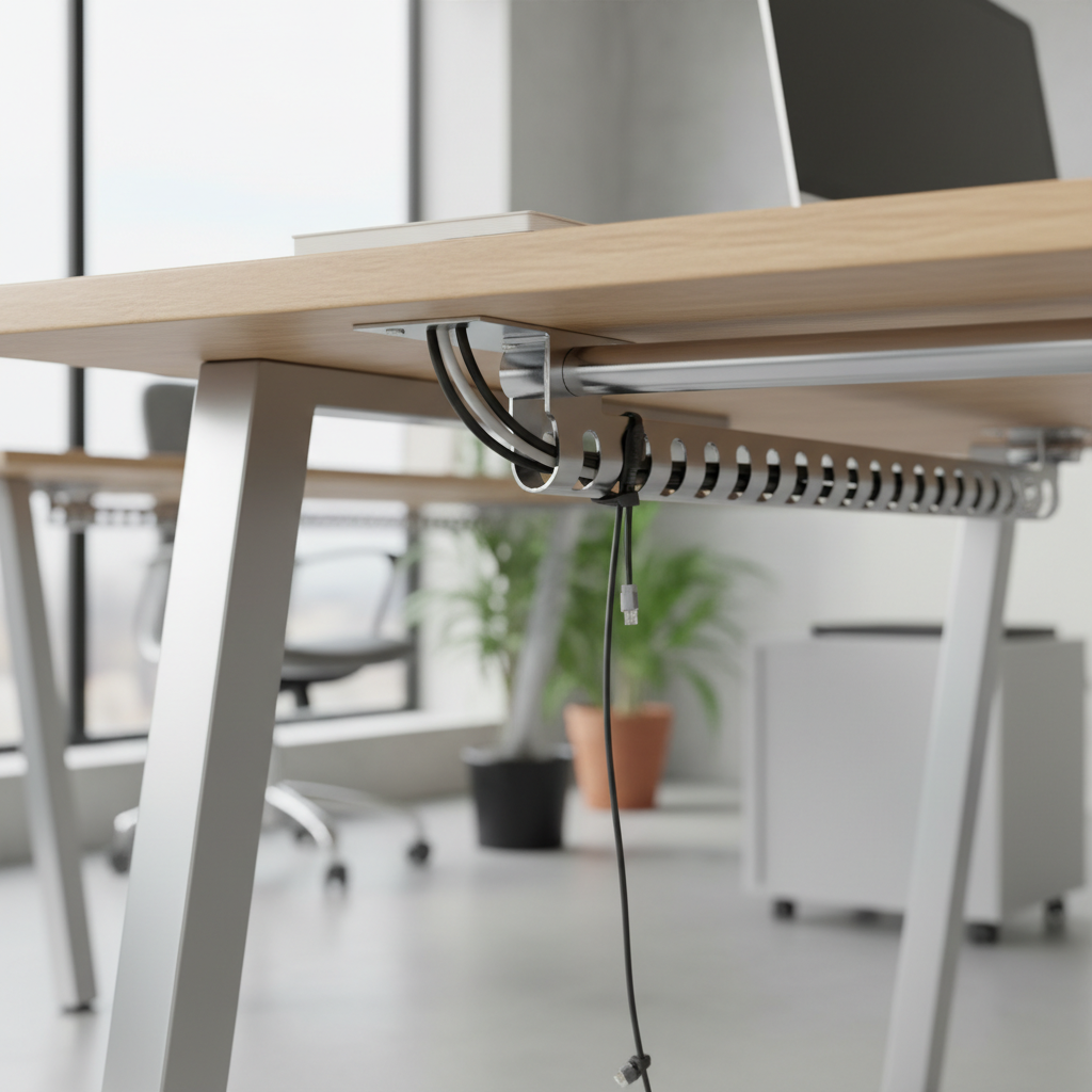 Wardrobe Tube Support For Office Desks And Cable Management Systems